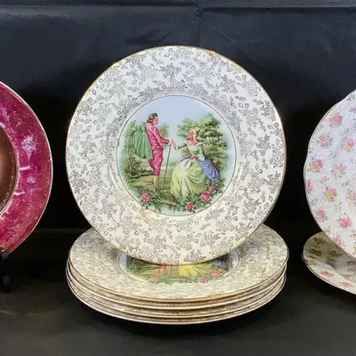8 Vintage China Plates – James Kent, Hammersley & Royal Vienna Style Beehive Mark