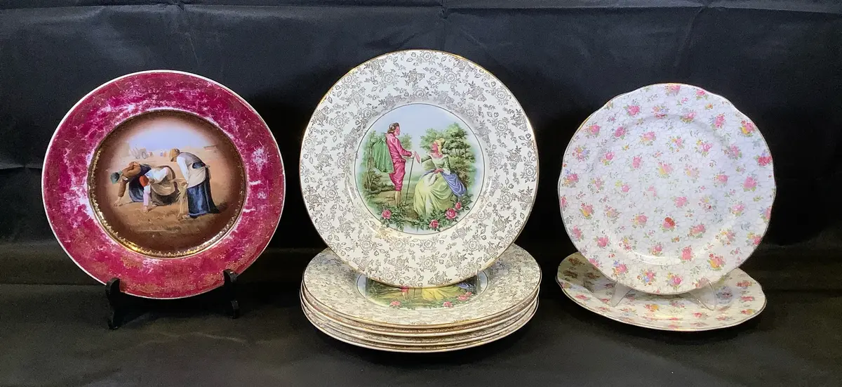 8 Vintage China Plates – James Kent, Hammersley & Royal Vienna Style Beehive Mark