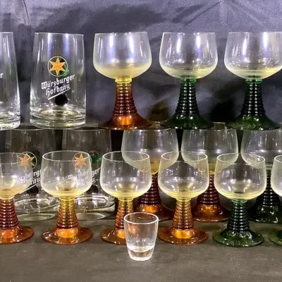 Vintage German Glassware Lot Roemer Beehive Wine Glasses Beer Mugs Barware