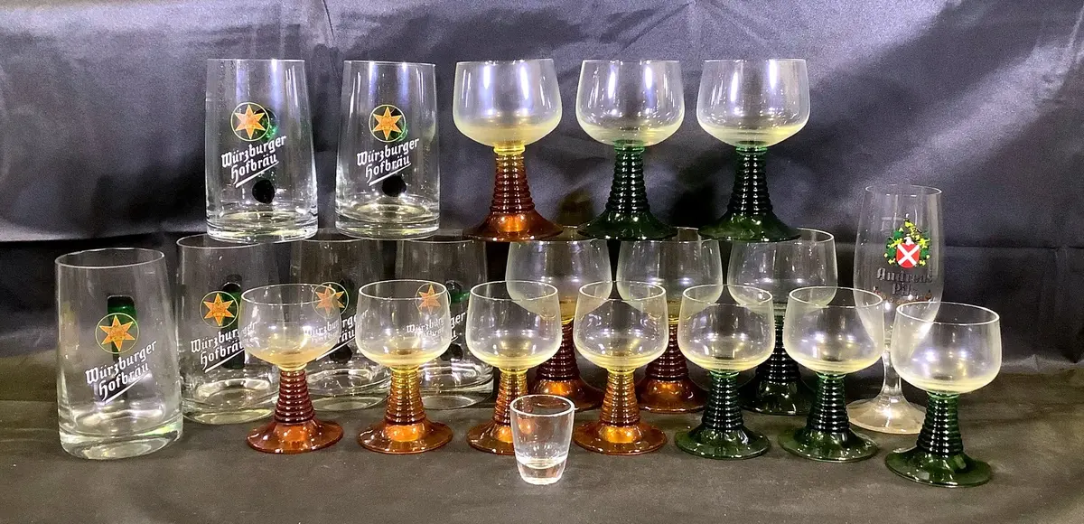 Vintage German Glassware Lot Roemer Beehive Wine Glasses Beer Mugs Barware
