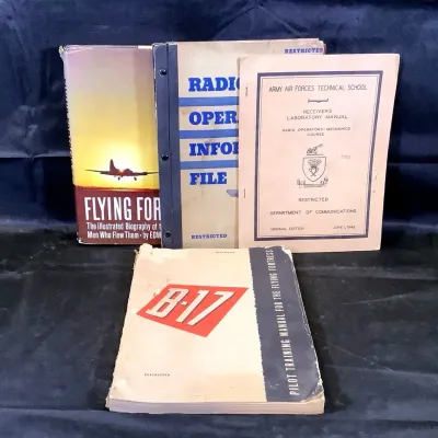 WWII B-17 Flying Fortress Pilot Manuals + Radio Operator File & History Book