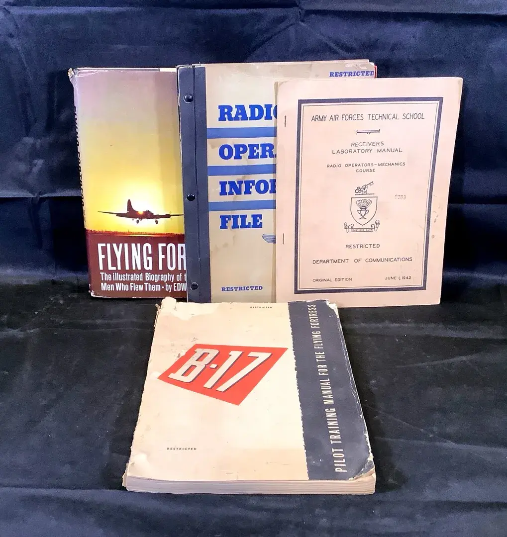 WWII B-17 Flying Fortress Pilot Manuals + Radio Operator File & History Book