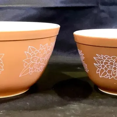 Vintage Pyrex Terra Pattern Floral Print Nesting Mixing Bowls Set of 2