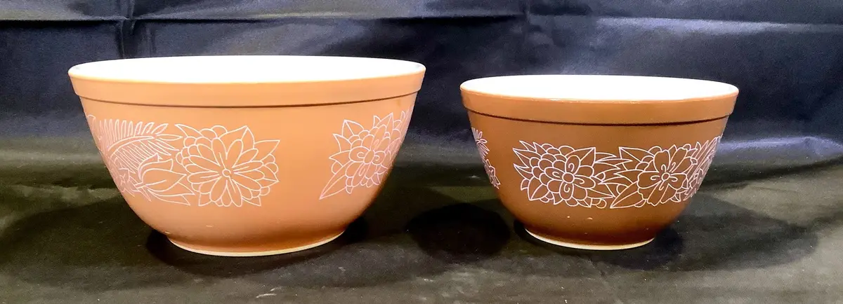 Vintage Pyrex Terra Pattern Floral Print Nesting Mixing Bowls Set of 2