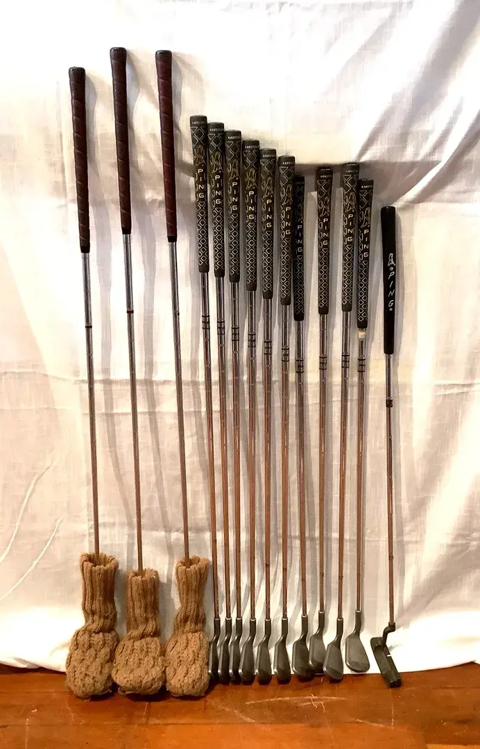 Vintage Golf Club Set Lot - Ping Eye2 Irons 2-9 W S, JC Higgins 1-3 Woods & Putters
