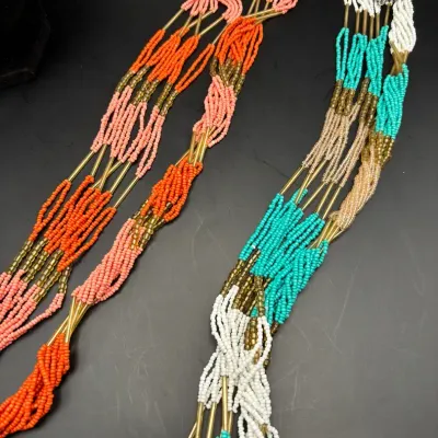 Vintage Multi Strand Beaded Necklaces Turquoise Coral Tones