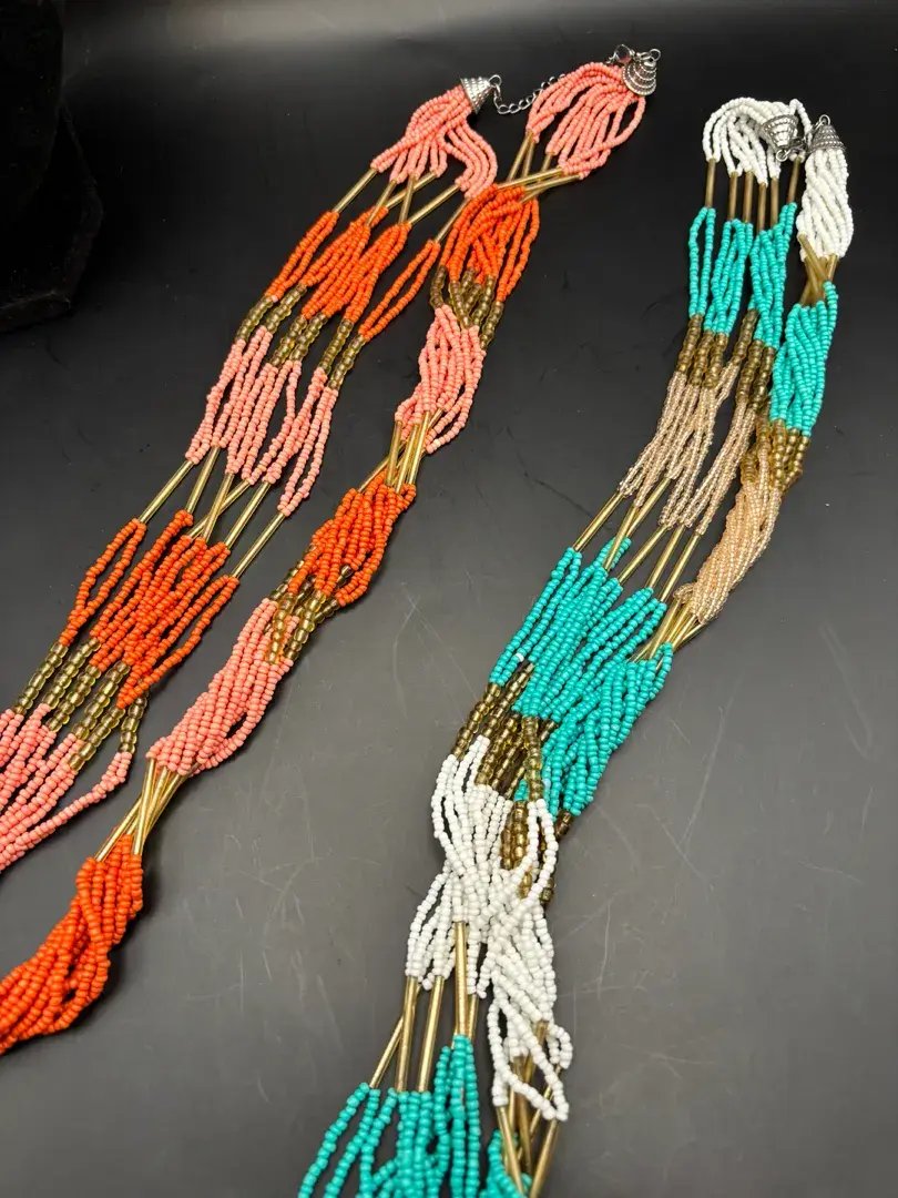 Vintage Multi Strand Beaded Necklaces Turquoise Coral Tones