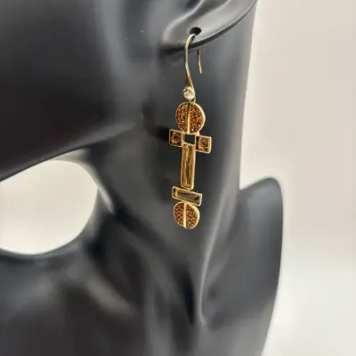 Vintage Henri Bendel NY Geometric Drop Earrings NWT Amber Crystal