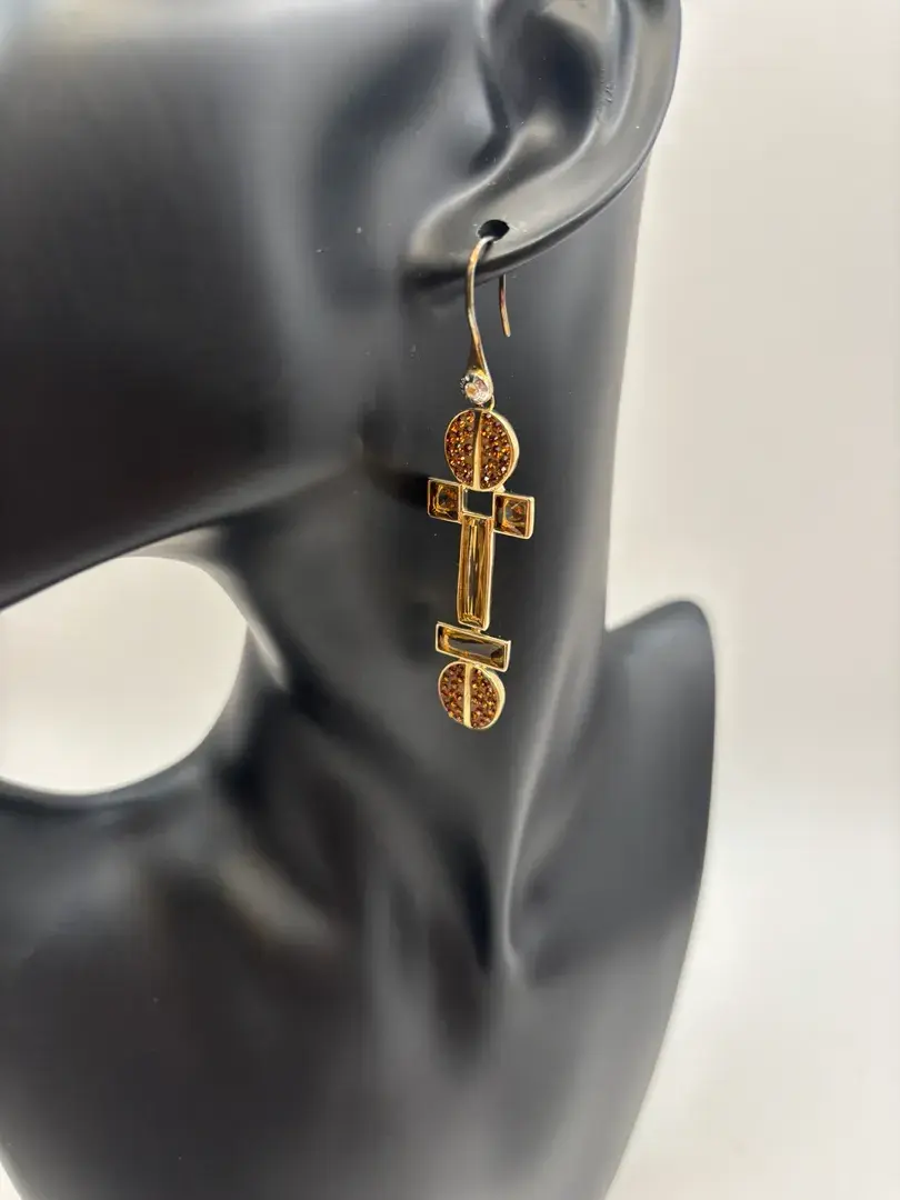 Vintage Henri Bendel NY Geometric Drop Earrings NWT Amber Crystal
