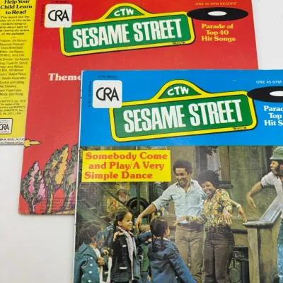Vintage Sesame Street Children’s Records Goin For Ride Somebody Come And Play Letters With The Muppe