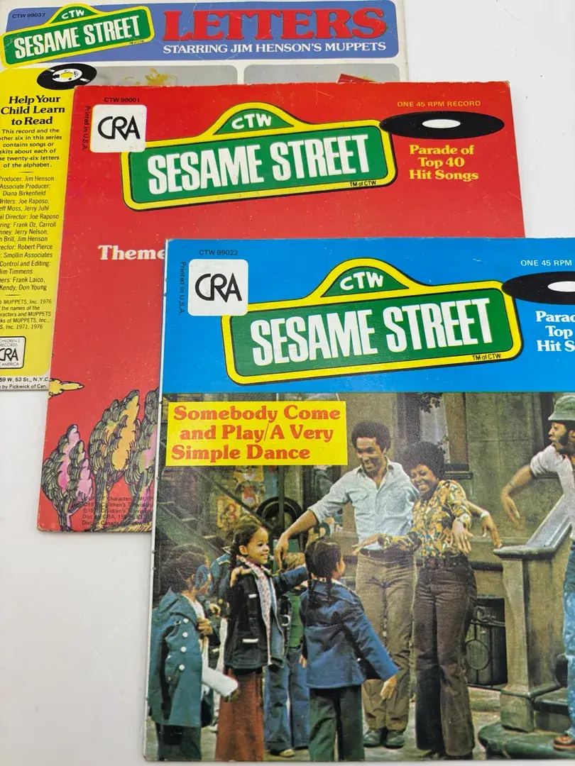 Vintage Sesame Street Children’s Records Goin For Ride Somebody Come And Play Letters With The Muppe