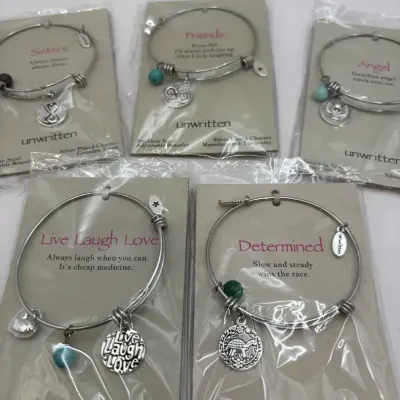 NWT Unwritten Bracelets Stainless Steel With Silver Plate Charms 