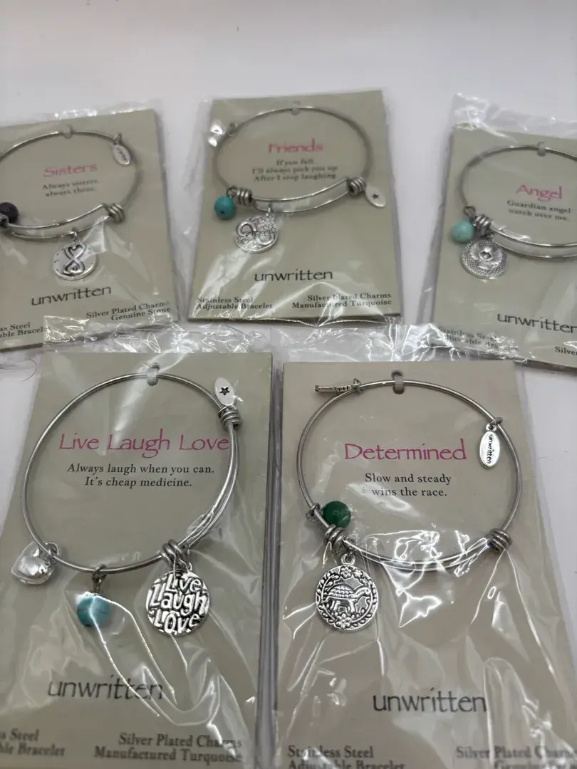NWT Unwritten Bracelets Stainless Steel With Silver Plate Charms 