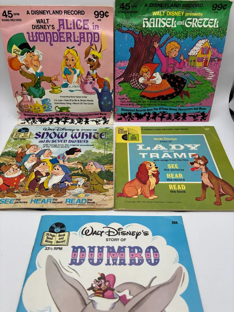 Vintage Disney Song Records Hansel And Gretel Alice In Wond. Lady & Tramp Snow White Dumbo