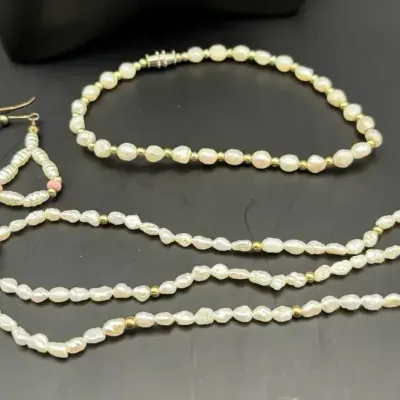 Vintage Freshwater Peal Earrings And Bracelets One 14k gold