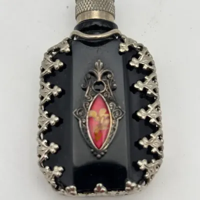 Vintage Perfume Bottle Onyx Bottle Silver Cage