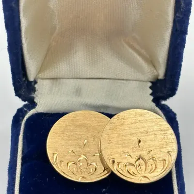 Vintage Gold Plated Embossed Cuff Links 
