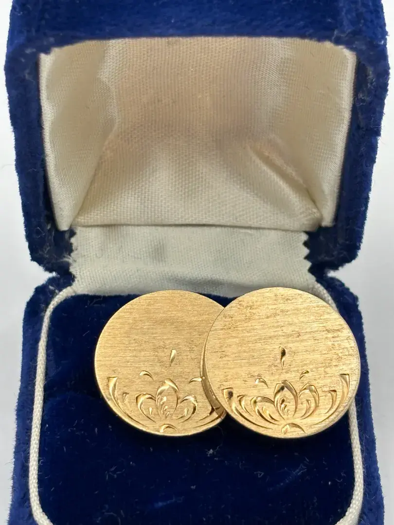 Vintage Gold Plated Embossed Cuff Links 
