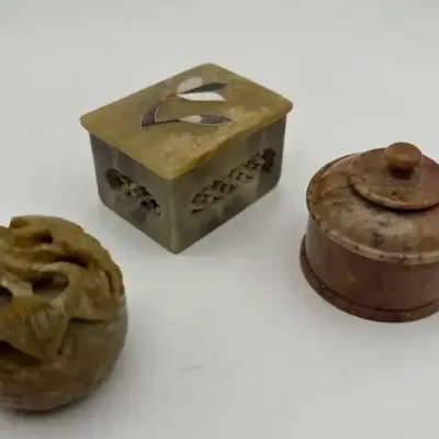 Vintage Soap Stone Trinket Boxes 