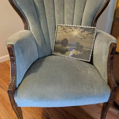 Vintage Arm Chair W/ Wood Trim & Reproduction Louis Saphier 