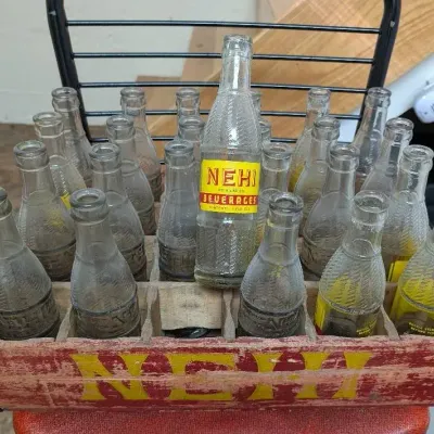 Wooden Nehi Soda Crate W/ 24 Embossed 7oz Bottles