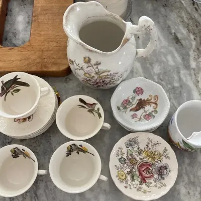 vintage Alfred Meakin Birds of America #367 Band-Tailed Pigeon Cup and Saucer Set + Johnson Bros