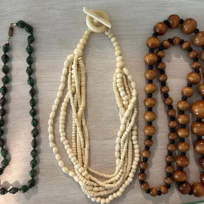 Vintage Beaded Necklace Set & Bone Colored Necklace & Painted Beads & More Set Of 4