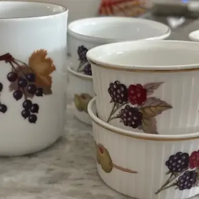 the Royal Worcester Evesham Gold Mini Dishes + Mug + Serving Bowl