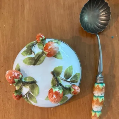 German Musterschutz porcelain strawberry bowl And Spoon