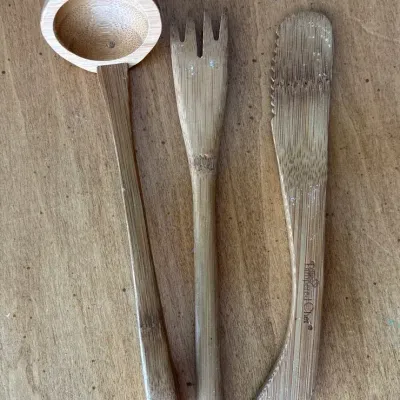 Pampered Chef Small Wooden Knife Fork & Small Ladle Set Of 3