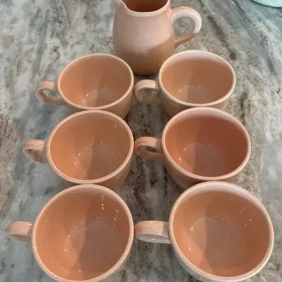 Peach Glazed Fiesta Mugs & Small Creamer Pitcher 