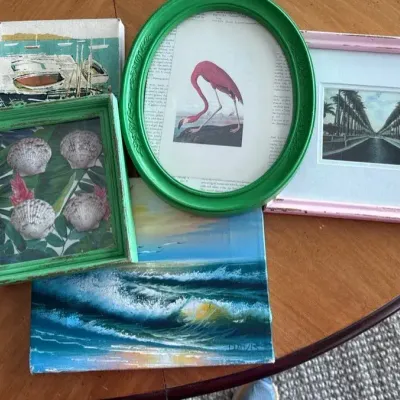 Lot Of Small Tropical Paintings With Shadowbox 