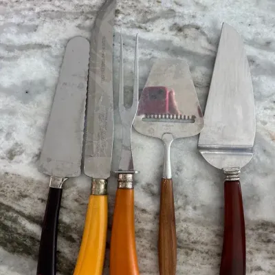 Stainless Steel Wood Tone Color Serving Set