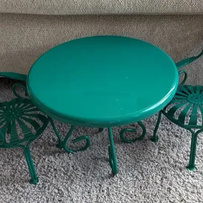 American Girl Turquoise Metal Patio Bistro Set  Table & 2 Chairs  