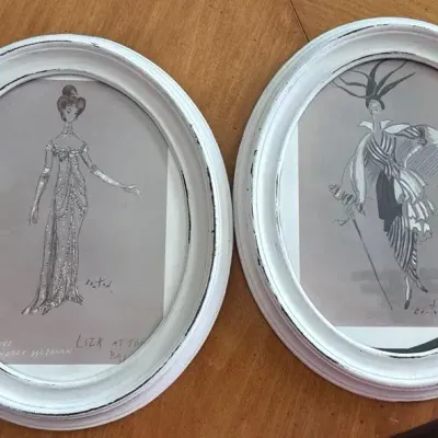 Pair of Framed Fashion Costume Design Sketches – “Liza at the Ball” & Companion