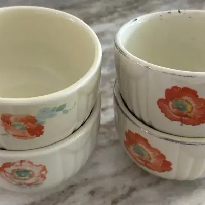 Orange Poppy vintage Hall China custard cups Set Of 4