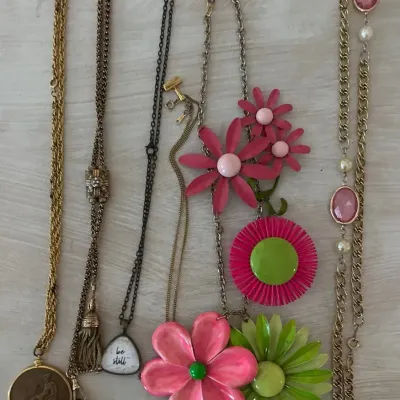 Colorful Necklace Lot Flowers And More Costume Jewelry 