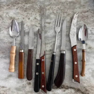 Antique Wooden Handle Assorted Vintage Wooden + Bamboo Utensils 