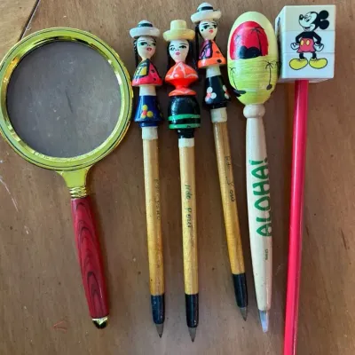 Antique Pens, Pencils & Magnifying Glass