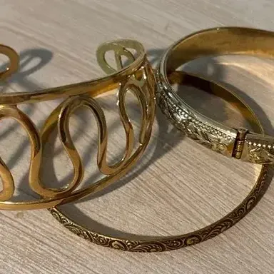 Gold Bracelet Lot Faux Gold Eclectic Patterns Cuff And Loop Bracelet 