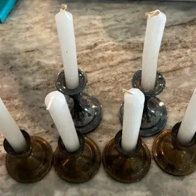 Gold Plated & Silver Candle Holder With Candle Sticks 