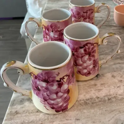 Limoges China Purple Floral Mugs 
