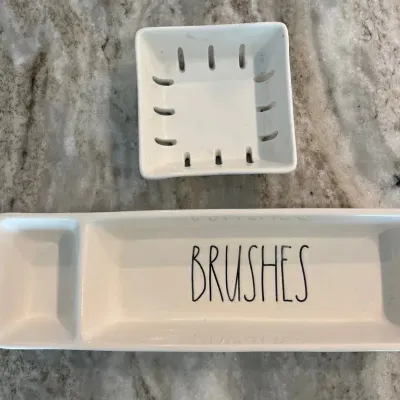 Rae Dunn Brushes Ceramic Piece & Berry Rinse Dish Set Of 2