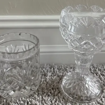 Crystal Glass Cut Cup Set Of 2 & Miscellaneous Magnifying Glass