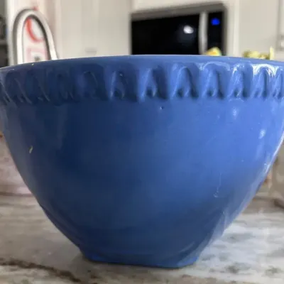 Periwinkle Blue Serving Bowl White And Blue Stripe + White And Pink Bowl