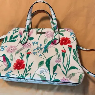 Kate Spade New York Hummingbird & Floral Satchel Handbag with Shoulder Strap