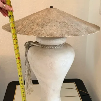 2 Vintage 80s Hollywood Regency White Urn Lamp with Dramatic Conical Shade