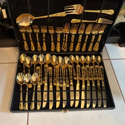 Vintage Rogers Gold-Tone Flatware Set in Storage Case