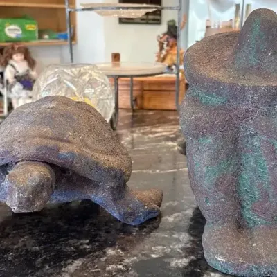 Turtle Figurine & Rustic Figural Statue