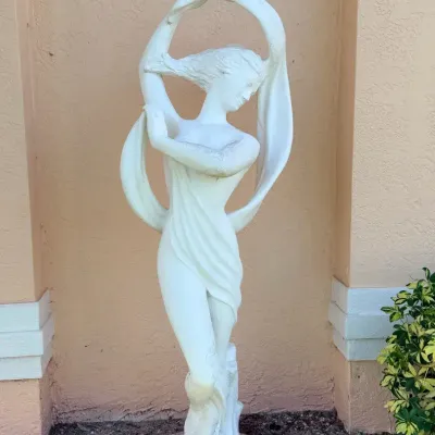 Large Art Nouveau-Style Dancing Woman Garden Statue on Round Base